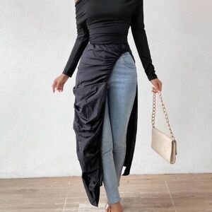 SHEIN Black Asymmetric Draped Long Sleeve Top